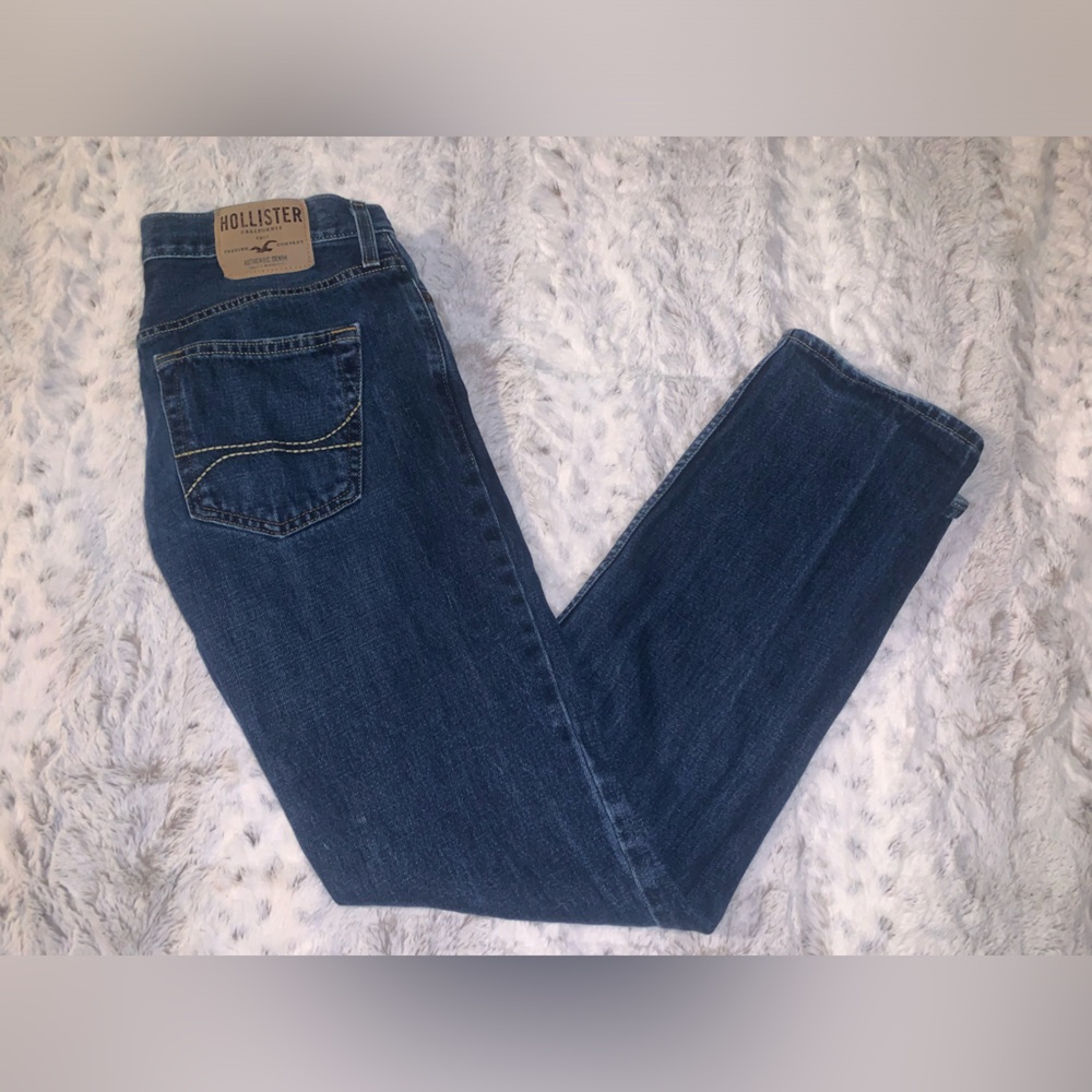 Hollister Slim Straight Button Fly Jeans - Dark Wash